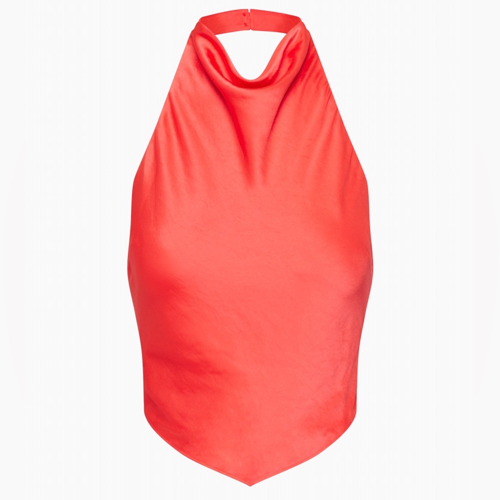 Wilfred Coral Satin Halter Cowl Top